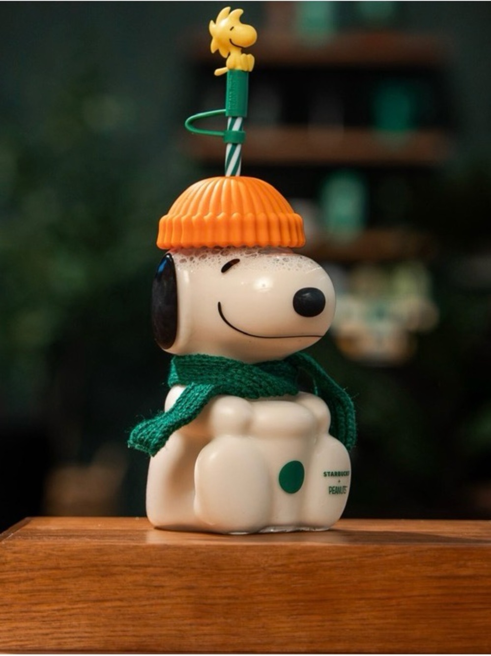 Starbucks Snoopy Figurine with Orange Hat and Green Scarf